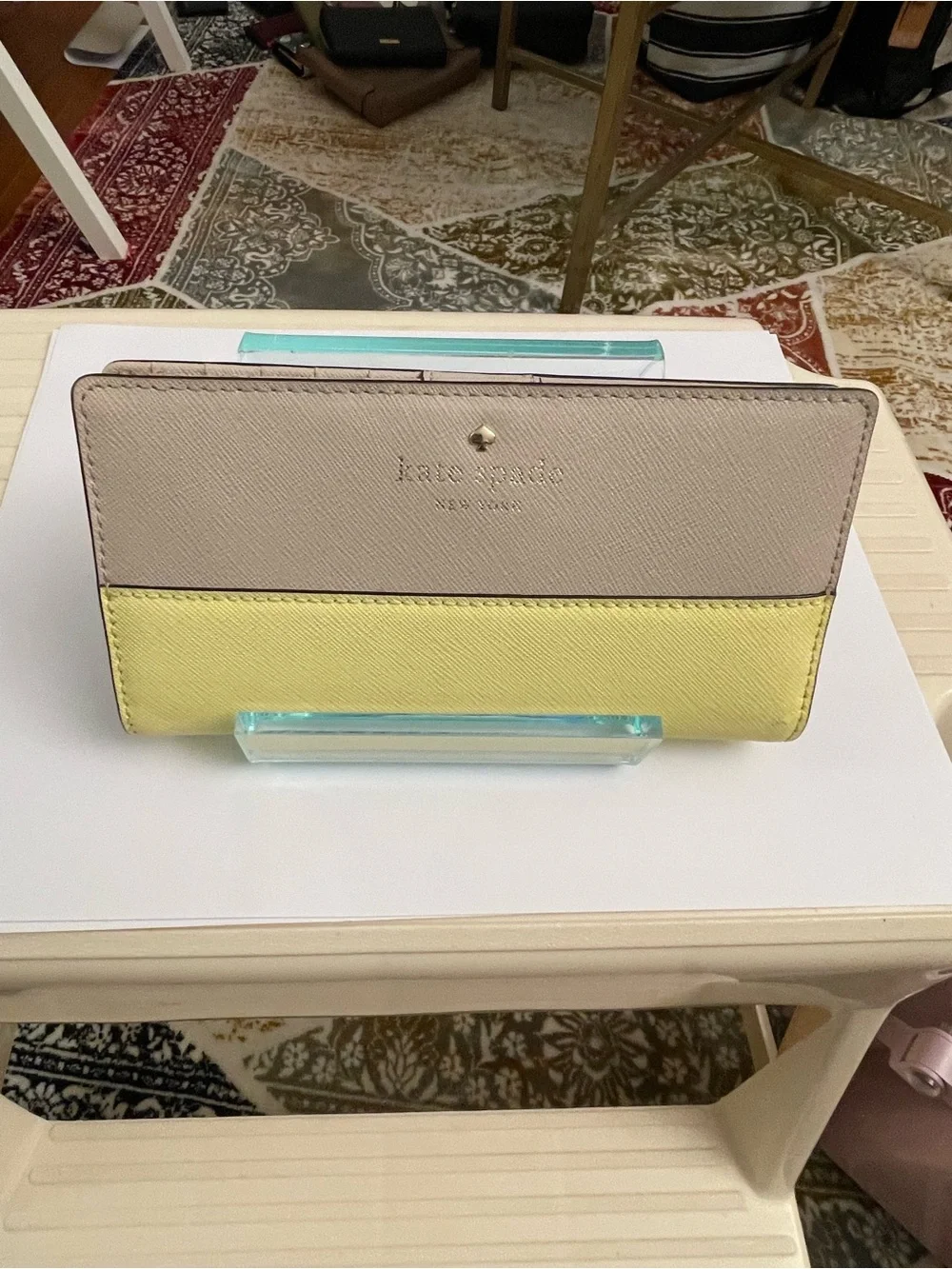 kate spade Two-Tone Yellow and Taupe Zip Continental Wallet